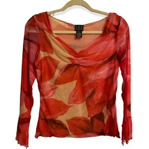 Y2K Pink Floral 3/4 Sleeve Blouse Size Small